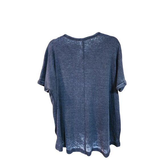 Chrysanthemum Oversized Blue V-Neck Knit Top Women’s L Lightweight Semi-Sheer - Picture 2 of 3